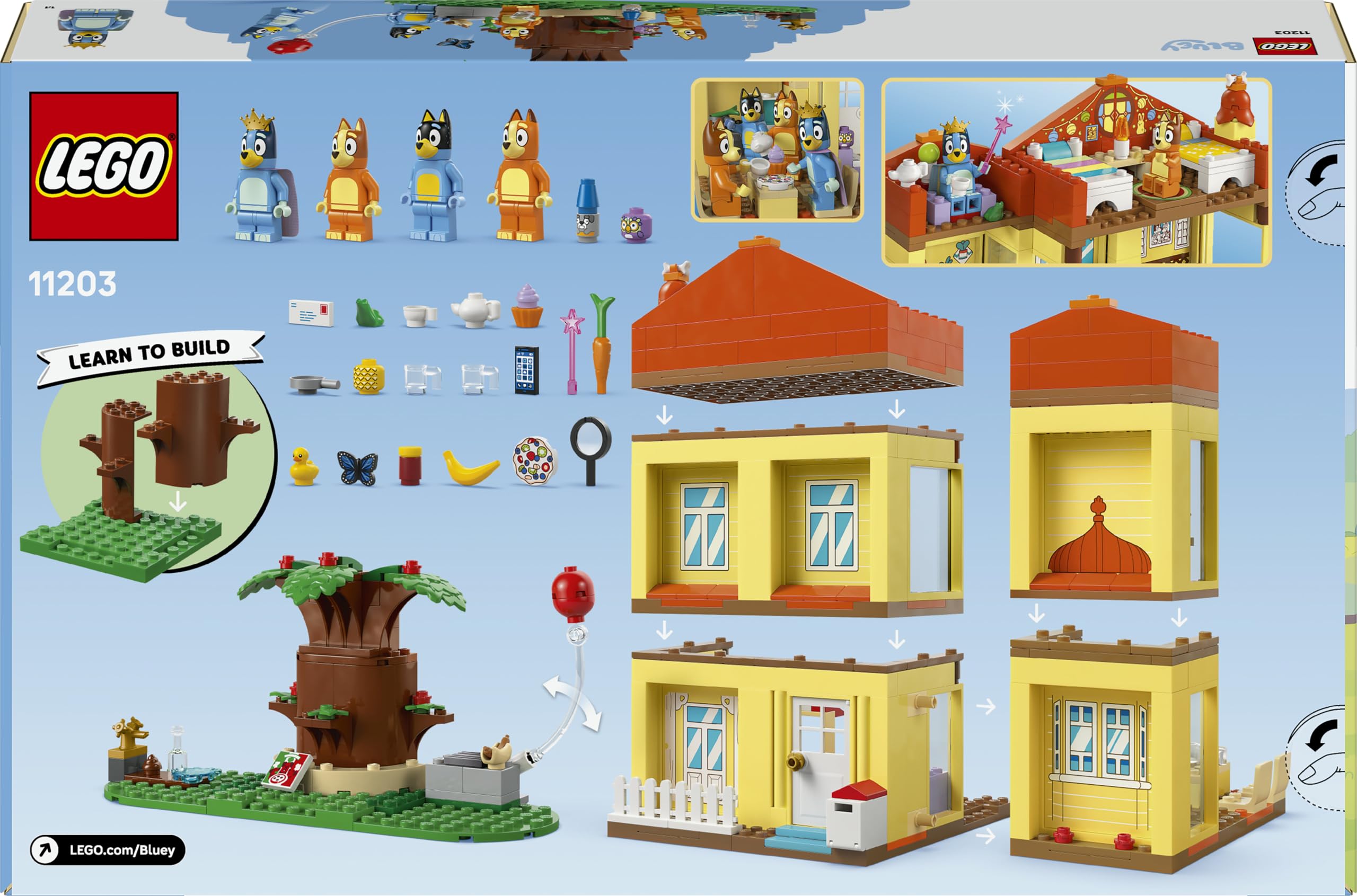 LEGO Bluey: Casa della Famiglia di Bluey - Giocattolo Modulare con Stanze, Giardino, 4 Minifigure e Accessori - Regalo di Compleanno per Bambini da 4 Anni in su e per i Fan della Serie TV - 11203
