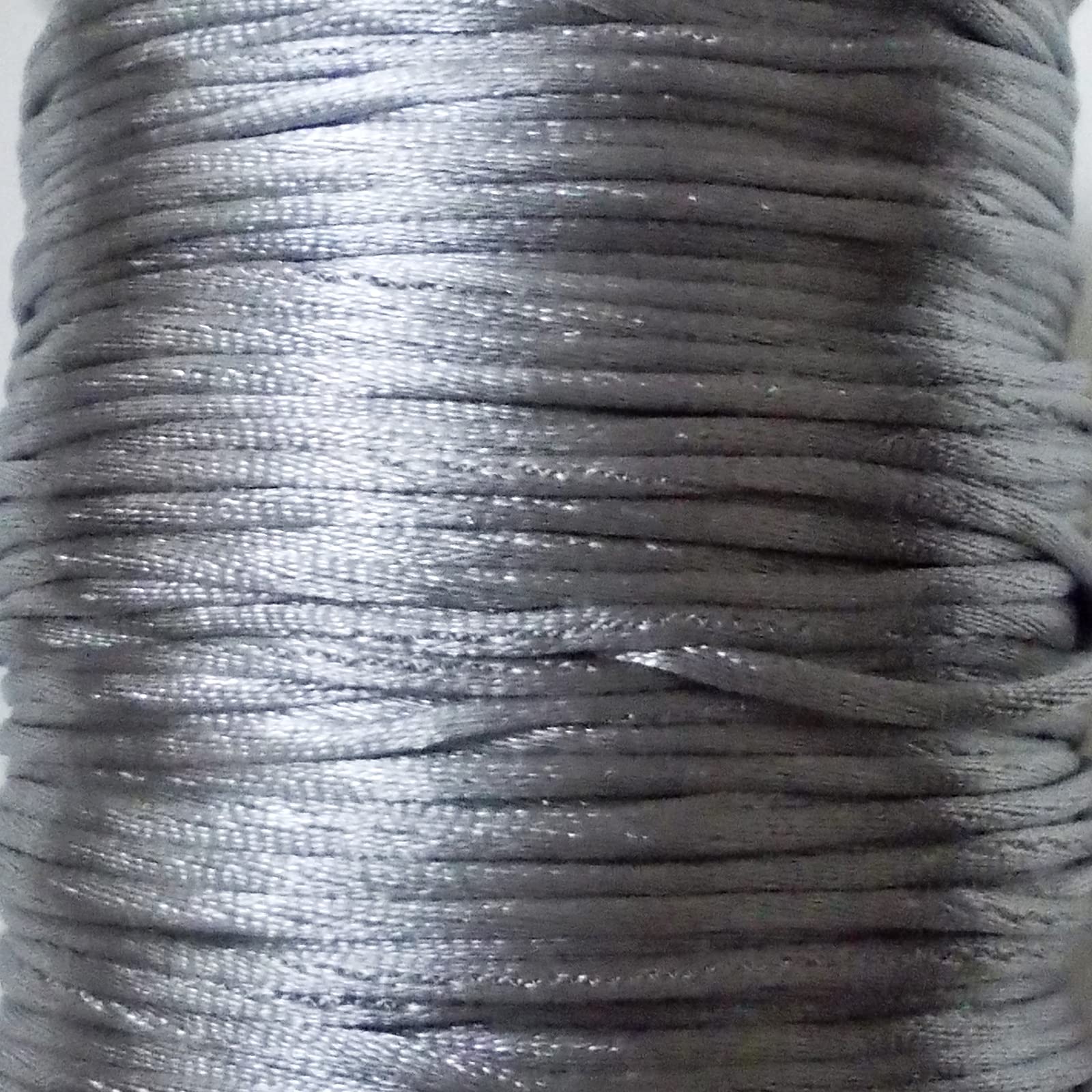 Mart-Mon Multicolor Satin Cord Woven 1Mm, 50 Meters Jewellery Making Craft Bracelet Necklace Sewing (Silver)