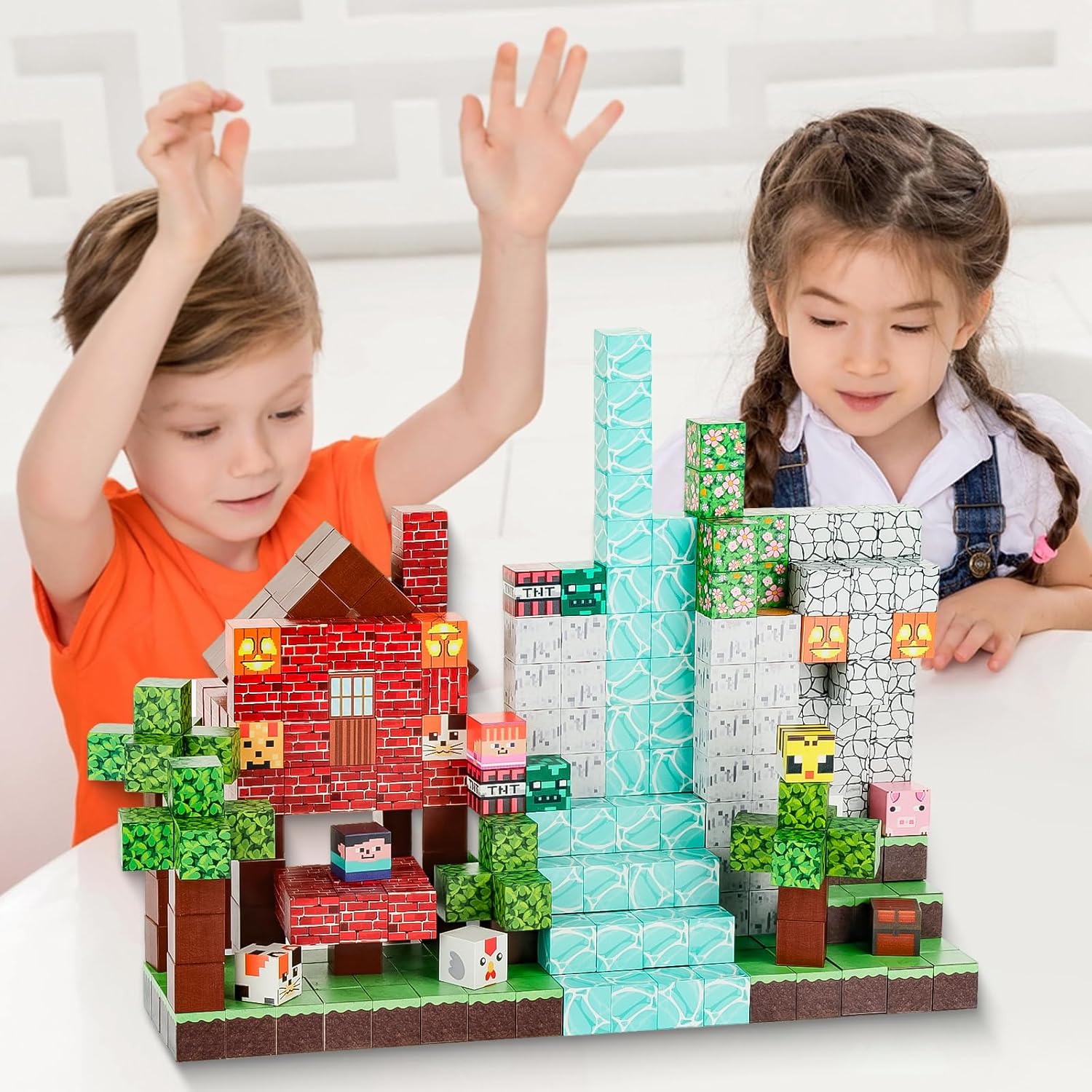 Magnetic Building Blocks Set -150PCS Magnetic Tiles with 10 Toy Figures & 10 Weapons, Educational Toys for Kids (Boys & Girls)