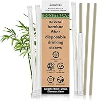 Vista 11 de Pajitas biodegradables de polvo de bambú (paquete de 50) – Pajitas compostables de 7.88 pulgadas envueltas individualmente 100% compostables