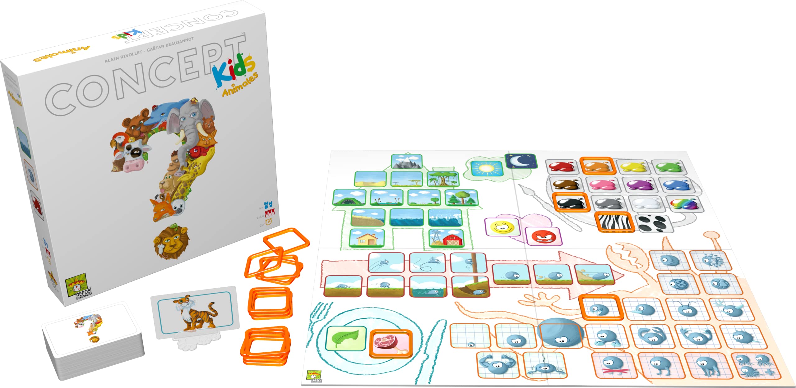 Asmodee Repos Production Concept Kids Animals, Juego de Mesa Infantil, Adivina en Grupo, A Partir de 4 Años, De 2 a 12 Jugadores, 20 Minutos por Partida, Español