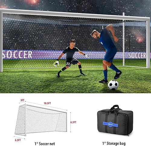 Miniatura 7 de Repuesto de red de portería de fútbol de 24 x 8 pies y 18.5 x 6.5 pies, calidad profesional en la cancha nailon de 0.157 in, 4 pulgadas hexagonal,