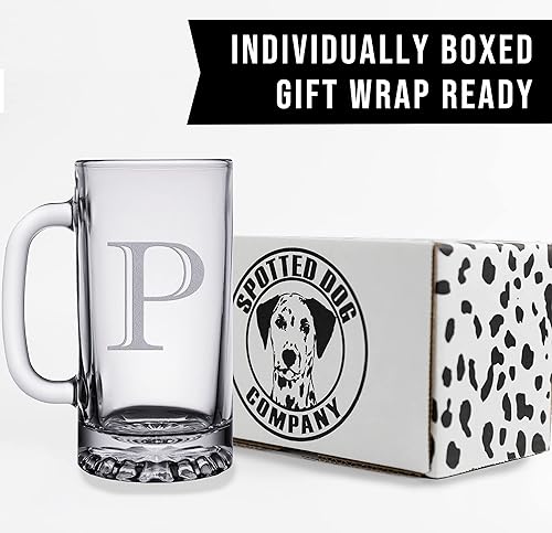 Miniatura 6 de Taza de cerveza de vidrio con monograma grabado de 16 onzas (letra P), regalos de cerveza personalizados de la A-Z para hombres, Día del Padre,