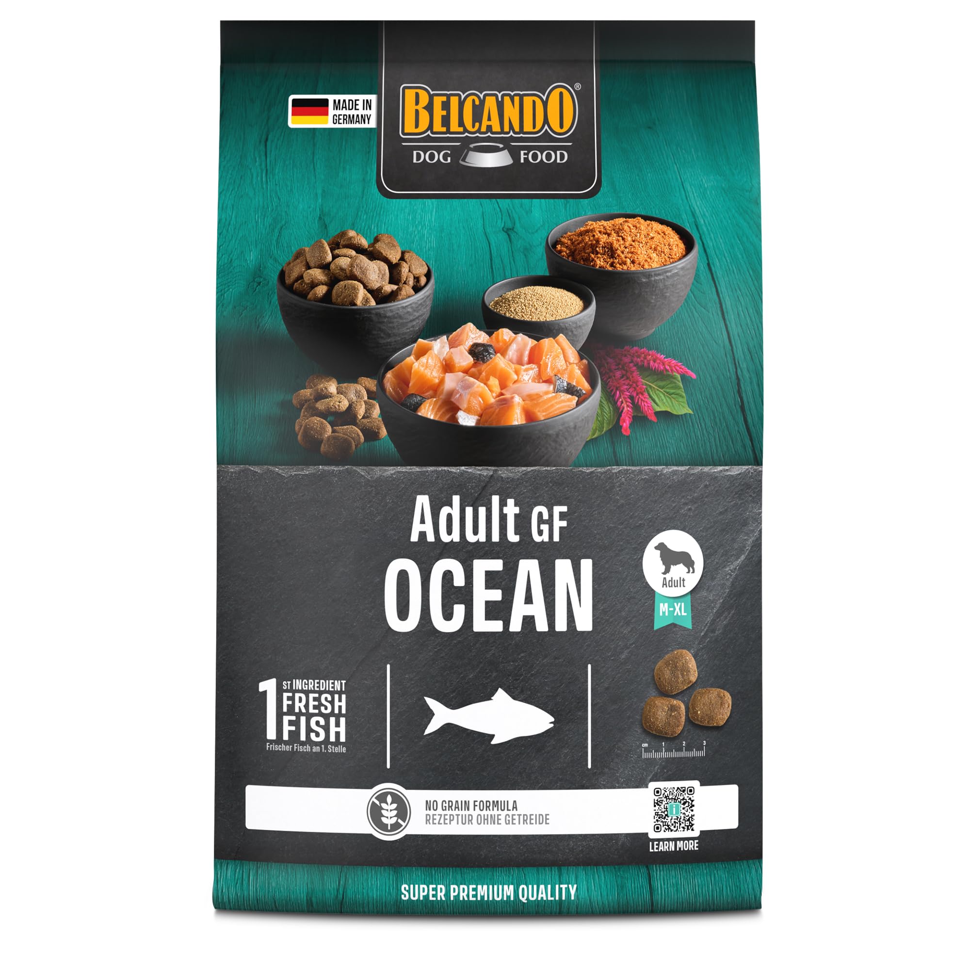BELCANDO Adult GF Ocean Nourriture pour chien sans céréales [4 kg] | Nourriture sèche pure sans céréales avec poisson | Aliment complet pour chiens adultes à partir de 1 an
