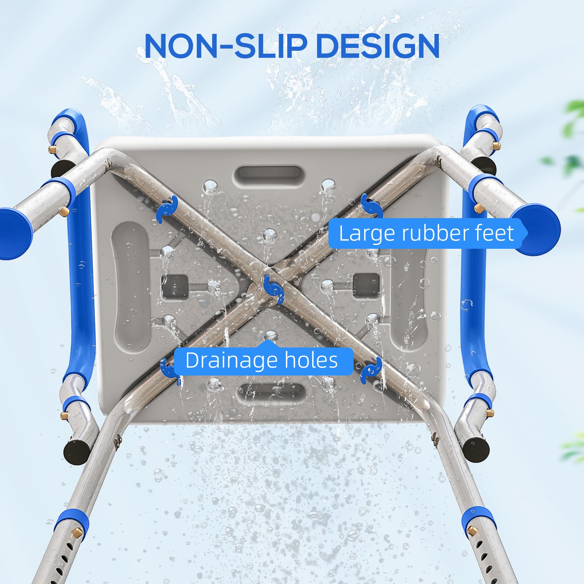 HOMCOM Taburete de Ducha portátil, Silla de Ducha Antideslizante con Altura Ajustable y cojín EVA, Silla de baño de Aluminio Inoxidable para Ancianos, discapacitados, Color Azul Oscuro