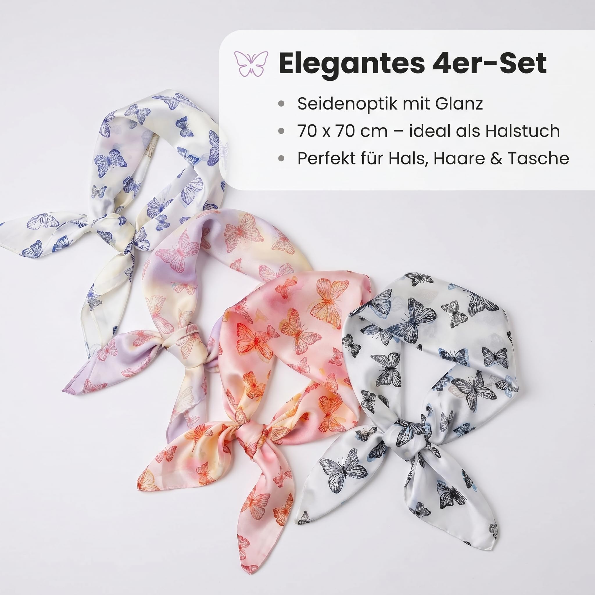 LK Trend & Style Pañuelo cuadrado con diseño de mariposas, 70 x 70 cm, 100% poliéster, accesorio para mujer