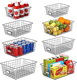 8 Set, Extra Large Wire Baskets for Organizing with Lables, Cabinet Pant...