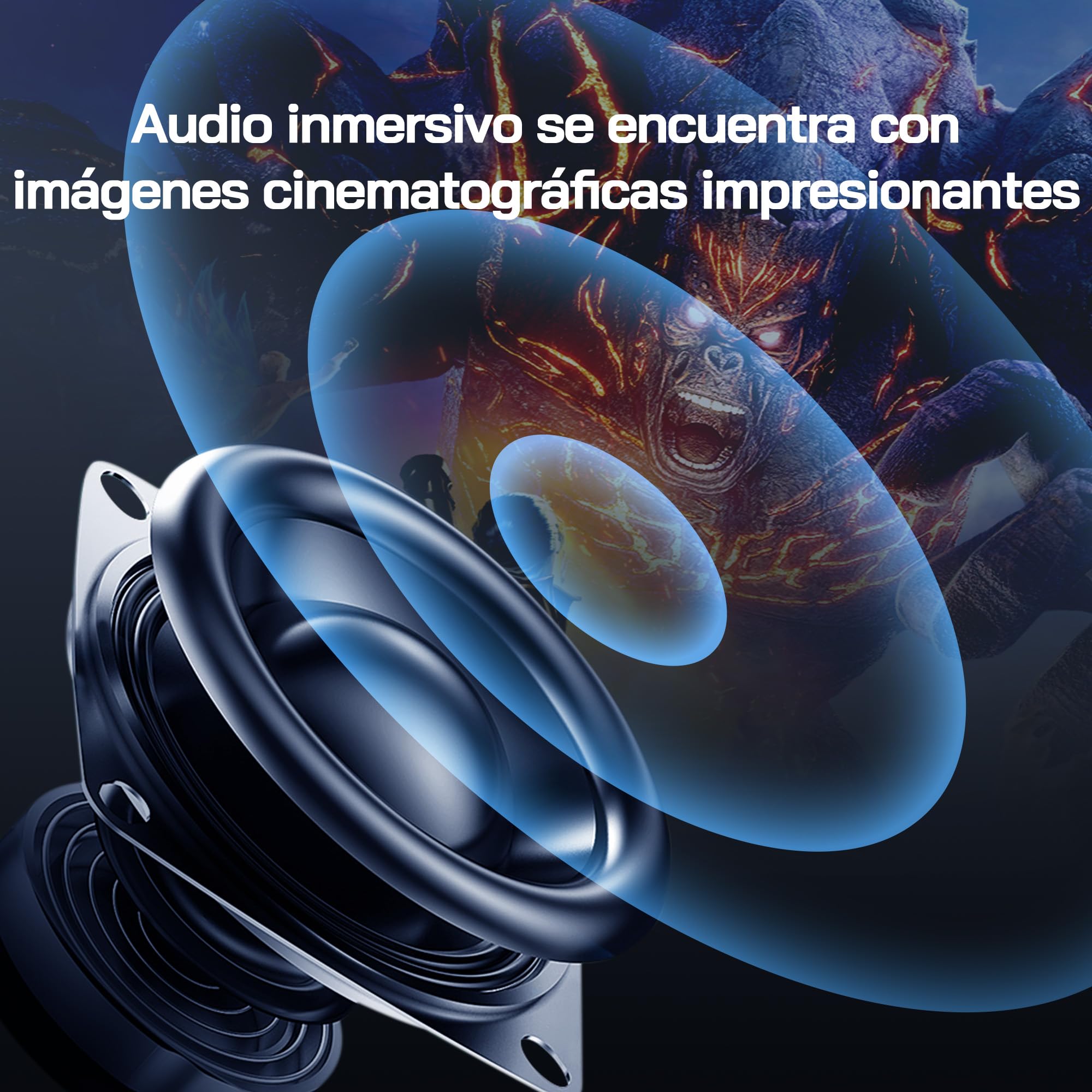 WOLFANG Proyector Portátil 4K, 28000 Lúmenes, Apps Integradas, WiFi/Bluetooth, Enfoque Eléctrico y Corrección Keystone Automática, Rotación 180°, Mini Proyector para Cine en Casa, HDMI