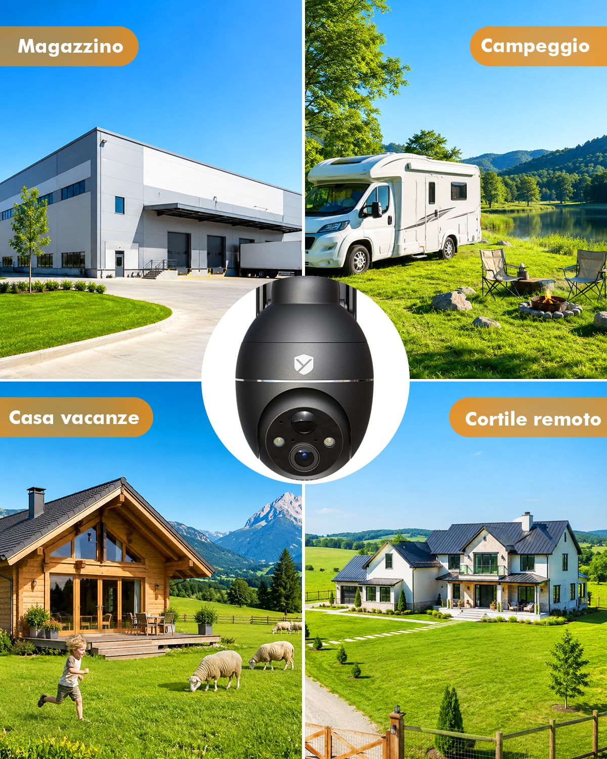 4G LTE Telecamera Esterno con SIM e Pannello Solare, 2K 360° PTZ Telecamere Senza Fili con Batterie, IP66 Impermeabile,Visione Notturna a Colori, Rilevamento Movimento,Senza WiFi