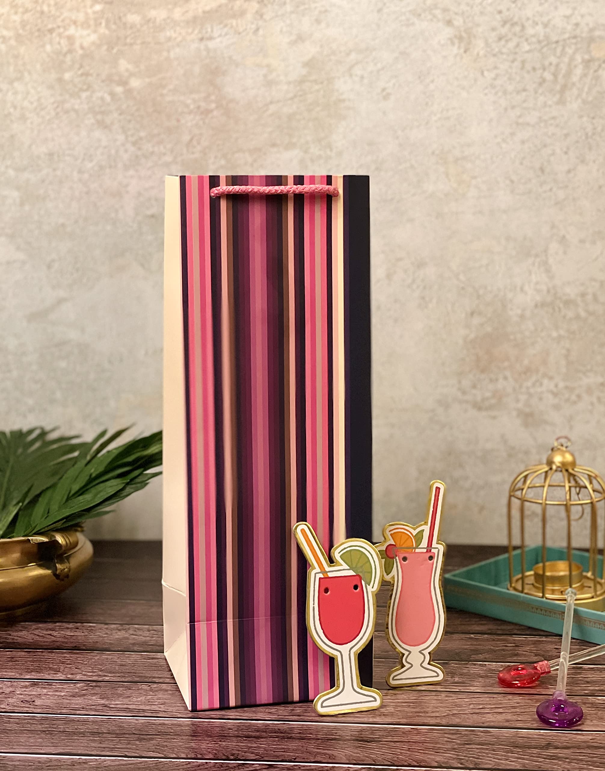 Dovetail Wine & Bottle Gifting Paper Carry Bags, In Elegant & Attractive Designs, Gifting For All Occasions, Parties - Diwali, Christmas, Anniversaries. House Warming, Size 13.5X5 Inchs, 250 GSM Art Card, 2 Bags Each of 5 Designs 1