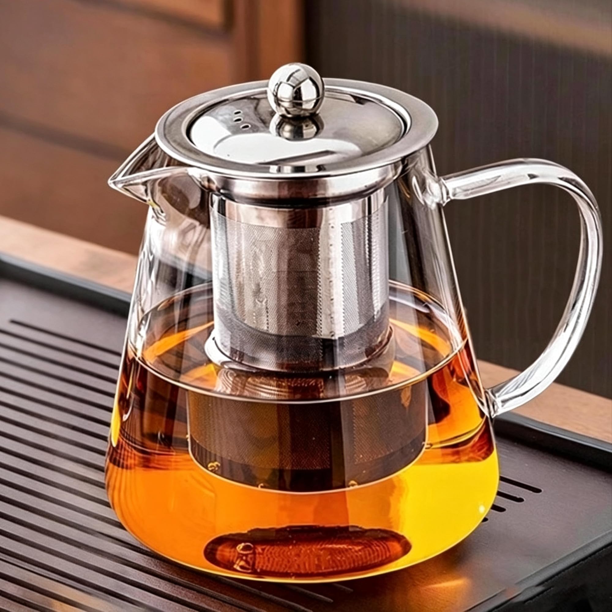 Glass Teapot with Infuser 550 ml Borosilicate 304 Stainless Steel Lid, Borosilicate Tea Pot for Loose Tea, Clear Leaf Teapot with Strainer Perfect for Tea and Coffee-Style 2