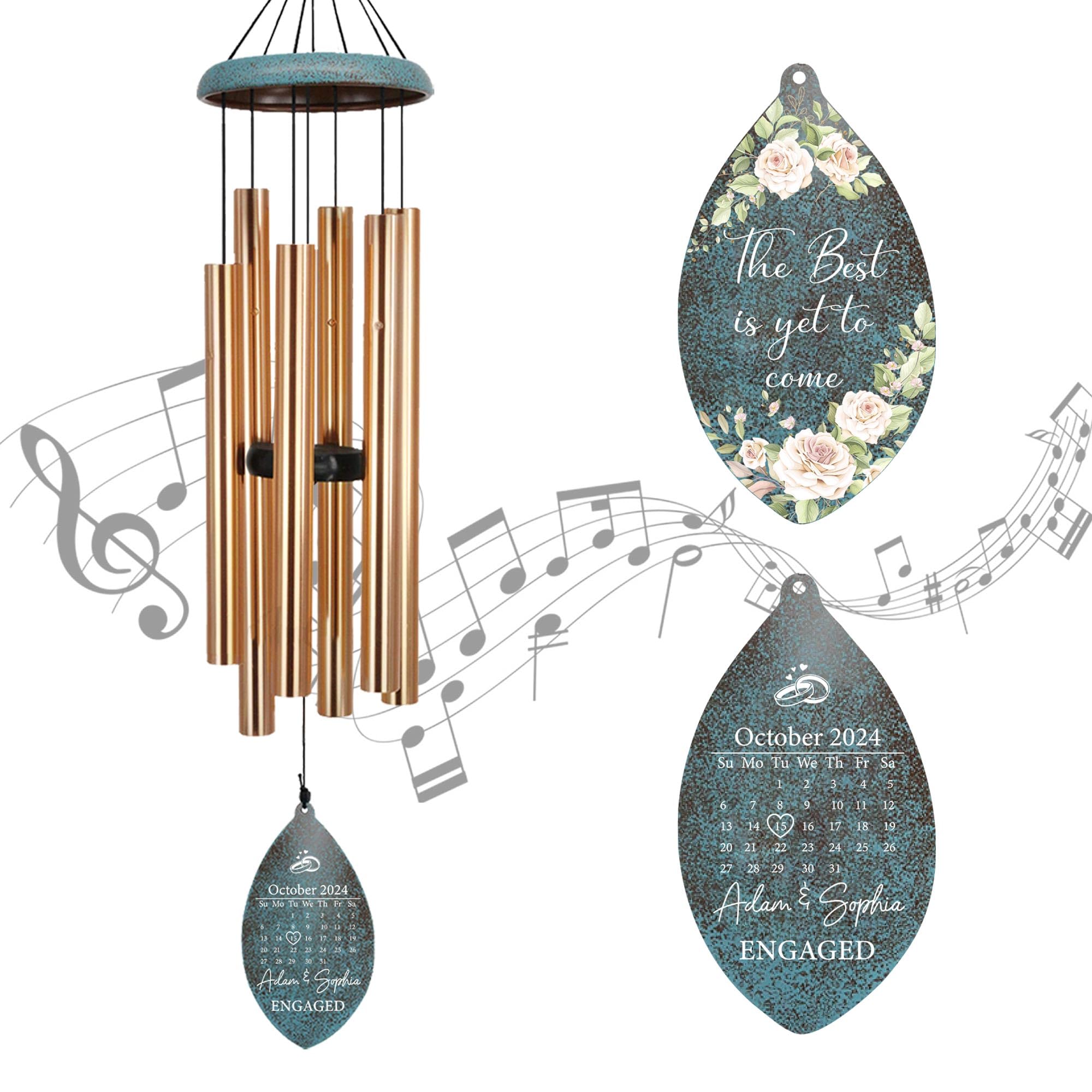 ASTARIN Engagement Gifts Wind Chime, Personalized Names &amp; Date Wind Chimes Gifts for Couple 2025, Wedding Gift for Newlywed Bride Groom Husband Wife, Gift Valentine’s Day Anniversary