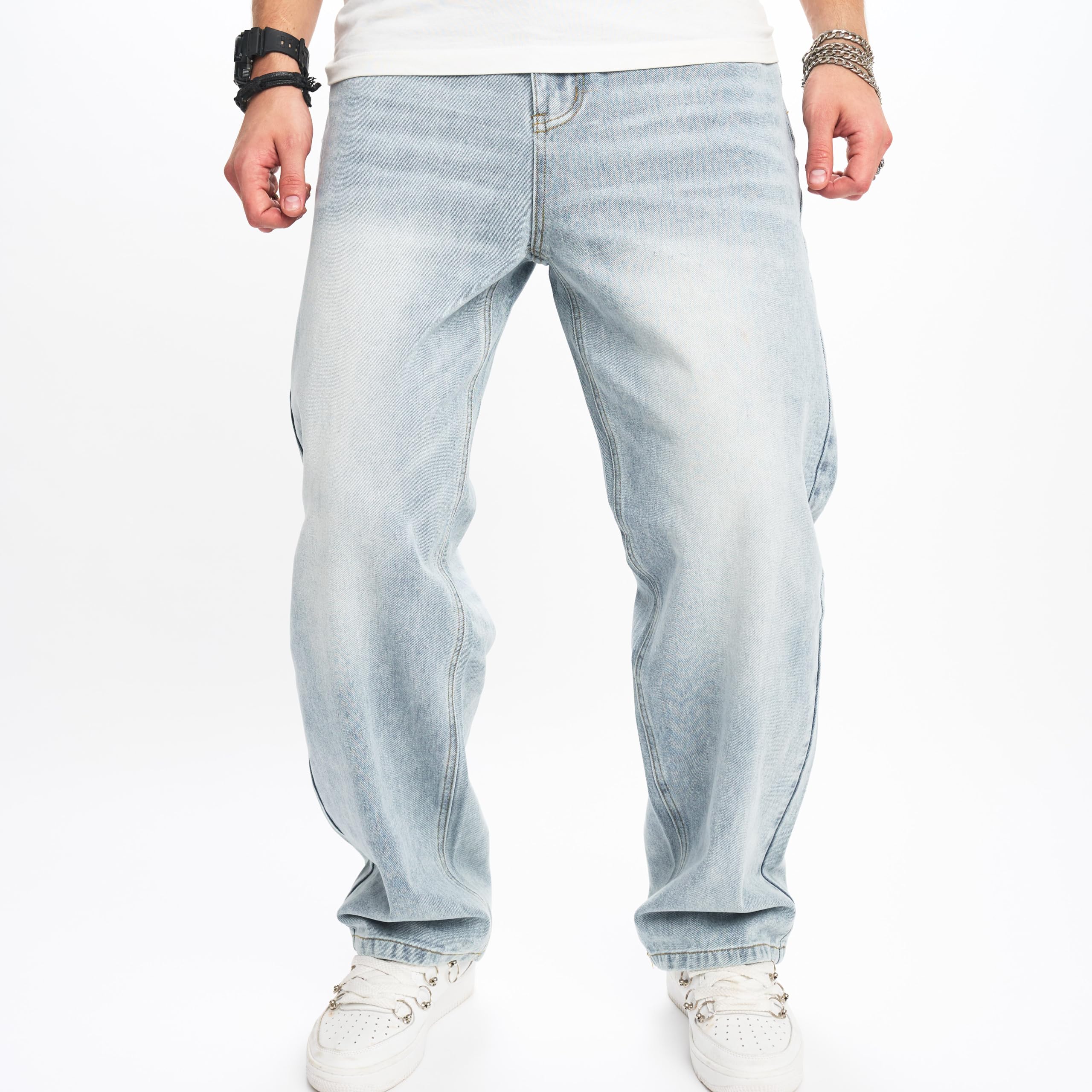 WEIBUMAOYI Jeans da Uomo Distressed impilati da Uomo Slim Fit Pantaloni Elasticizzati Gamba Dritta Skinny Jeans Pantaloni, Bllueloose, 54