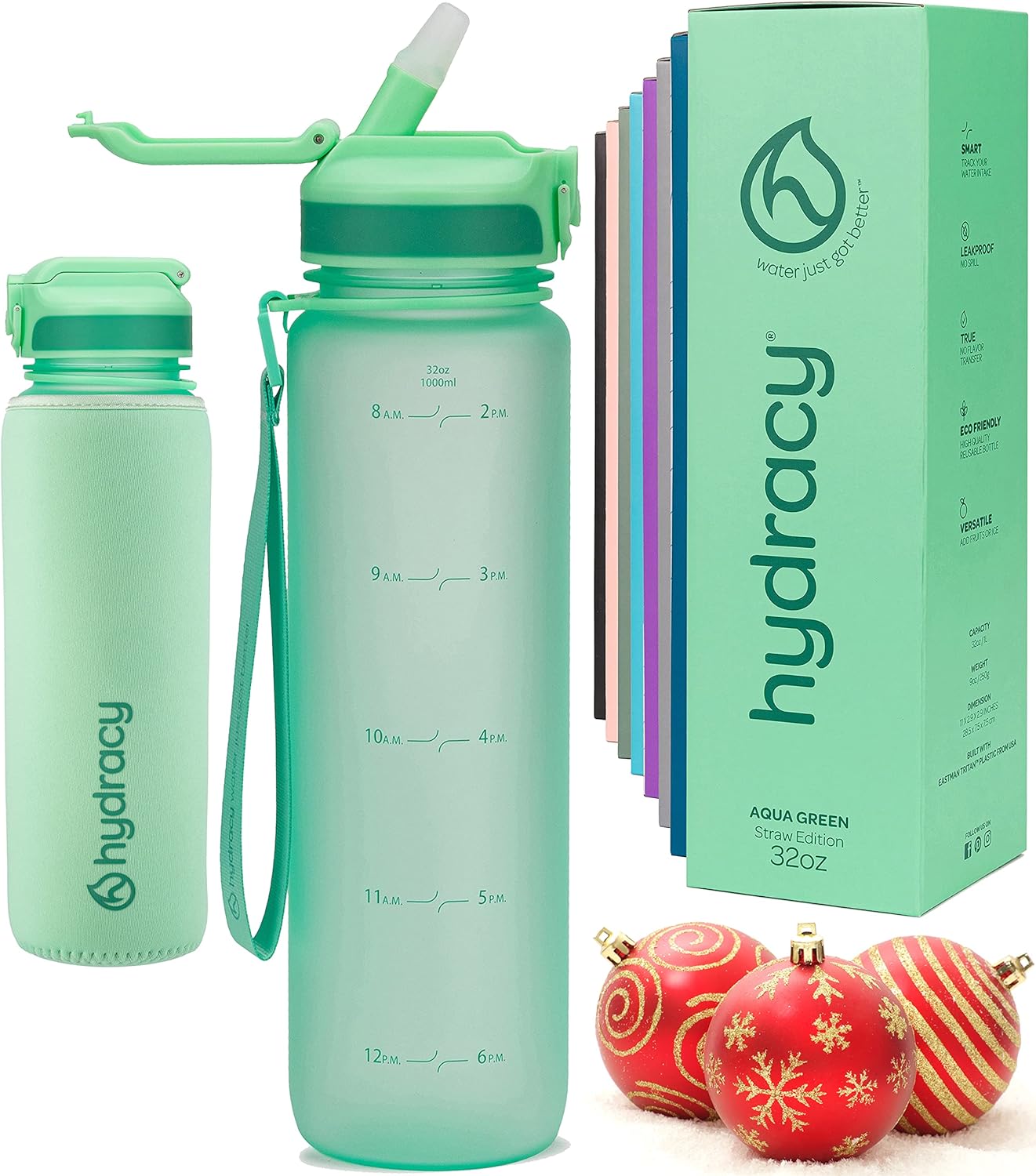 Hydracy Water Bottle with Times to Drink & Straw Large 1 Litre BPA