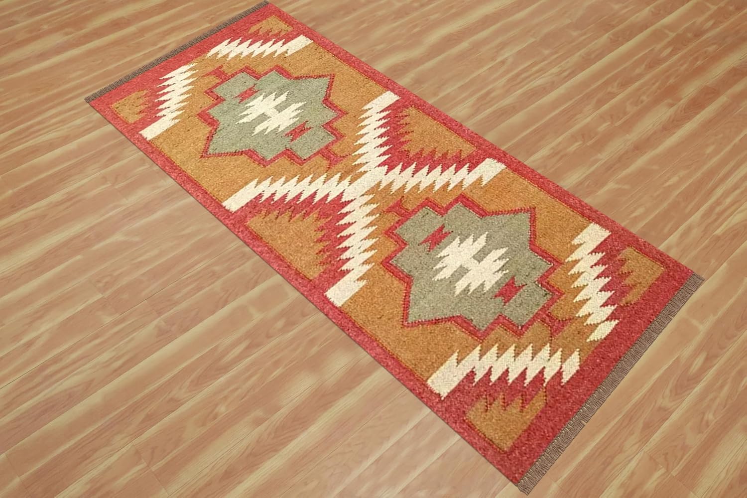 Runner Jute Kilim 6x12 Red & Multi Hand Woven Large Area Runner Indoor Outdoor Kitchen Entryway Runner Rugs for Living Room Large Wool Jute Runner Rug Flatweave Wool Jute Rug