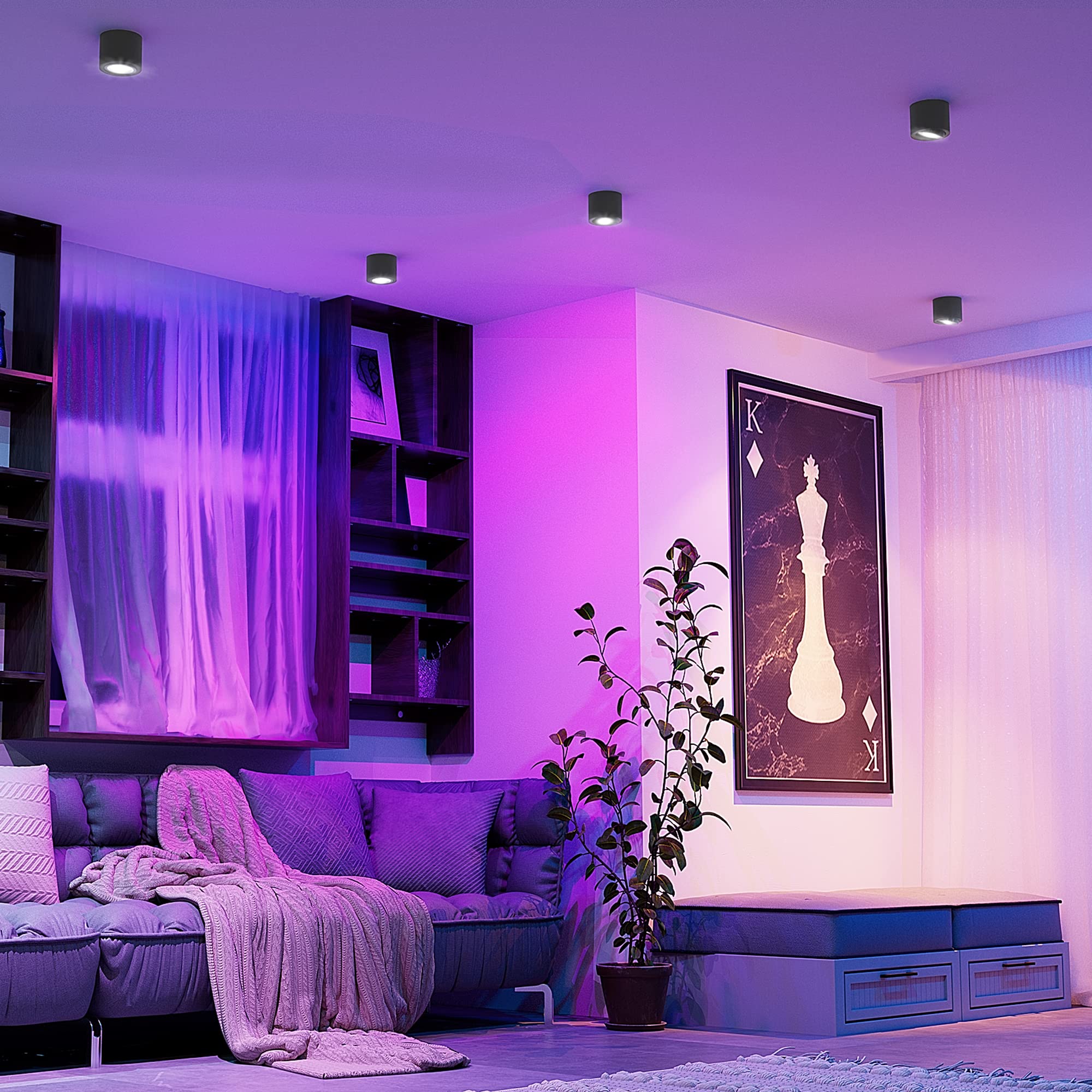 SSC-LUXon 4 Stück CELI-1N Aufbauspots flach schwenkbar kompatibel mit Alexa, Siri & Google - Deckenspot mit Smart RGB+W LED Lampe