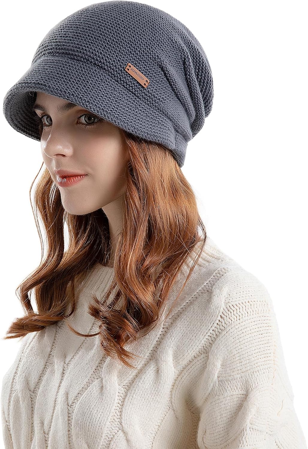 Women's Winter Knitted Slouchy Hat with Visor, Beret Hat, Fleece Lined, Warm Winter Hat with Brim, Sweater Ear Protection Hat, Newsboy Hat, Daily Winter Outdoor Hat for Women image 3
