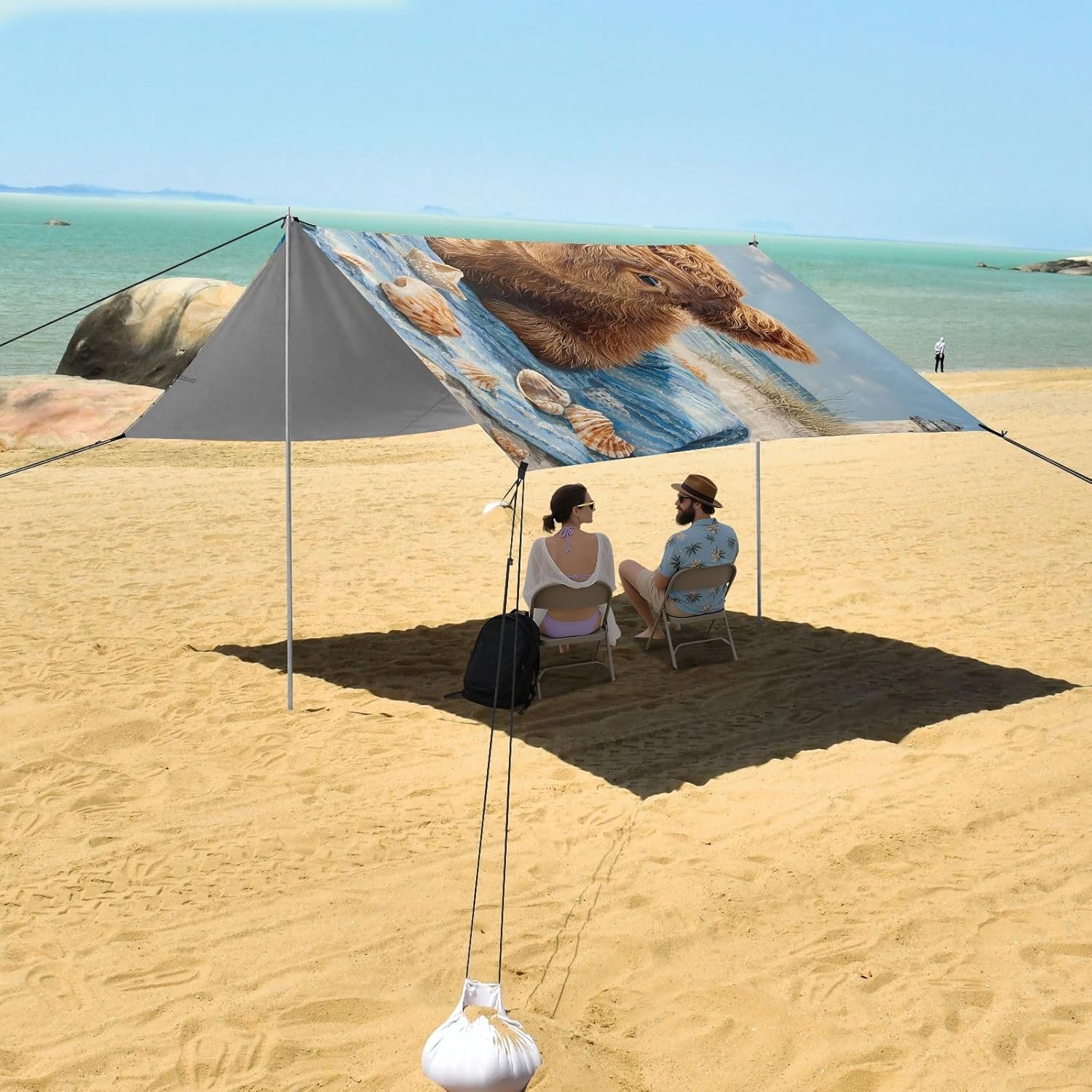 ALAZA Highland Cow Beach Beach Tent Sun Shelter UPF50+ Protection Beach Shade Canopy w/ 4 Sandbags for Outdoor Camping, Fishing, Backyard Fun, Picnic, 10x9 ft