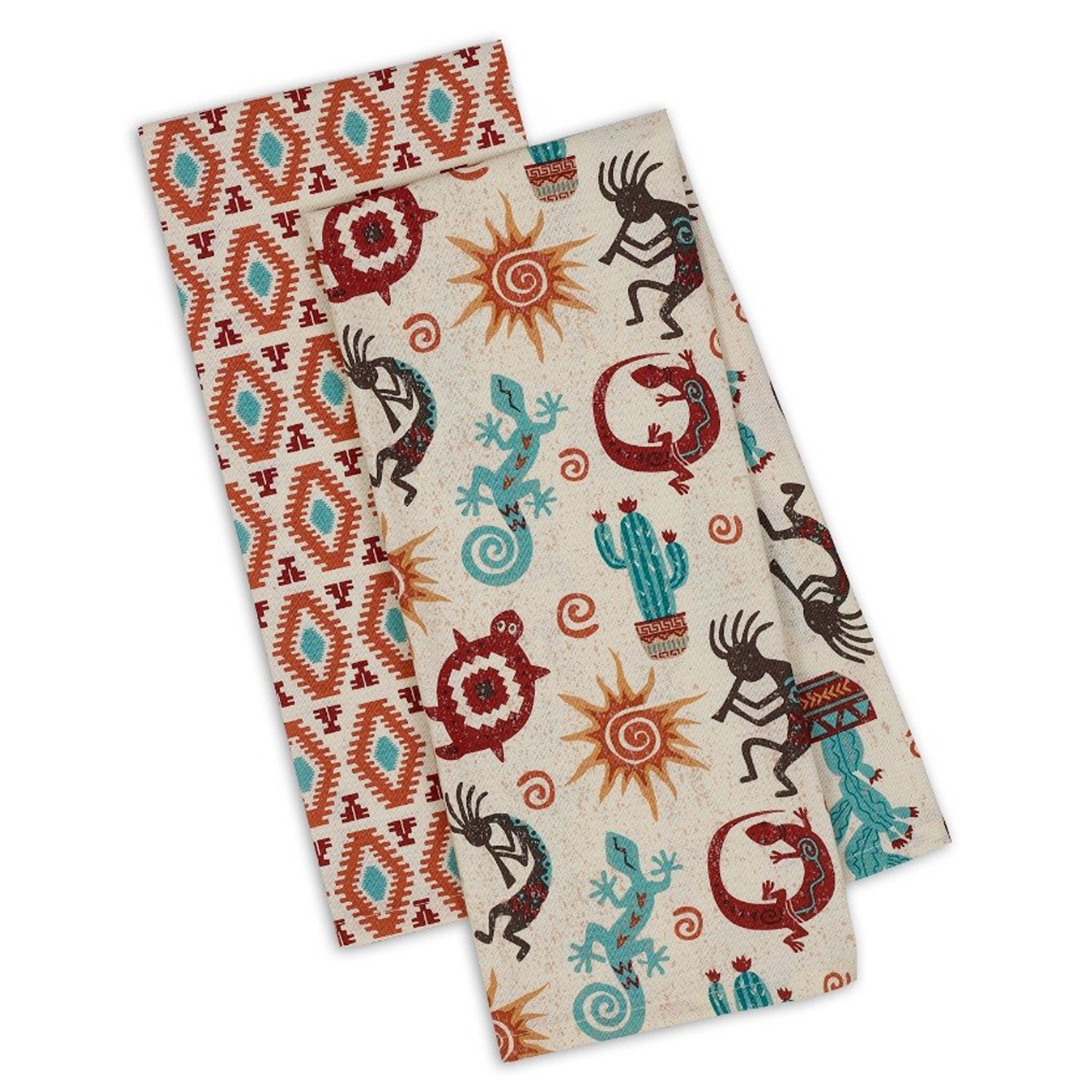 DIIDesign Imports Southwest Table Linens, 18-Inch by 28-Inch Dishtowels, Set of 2, Southwest Printed