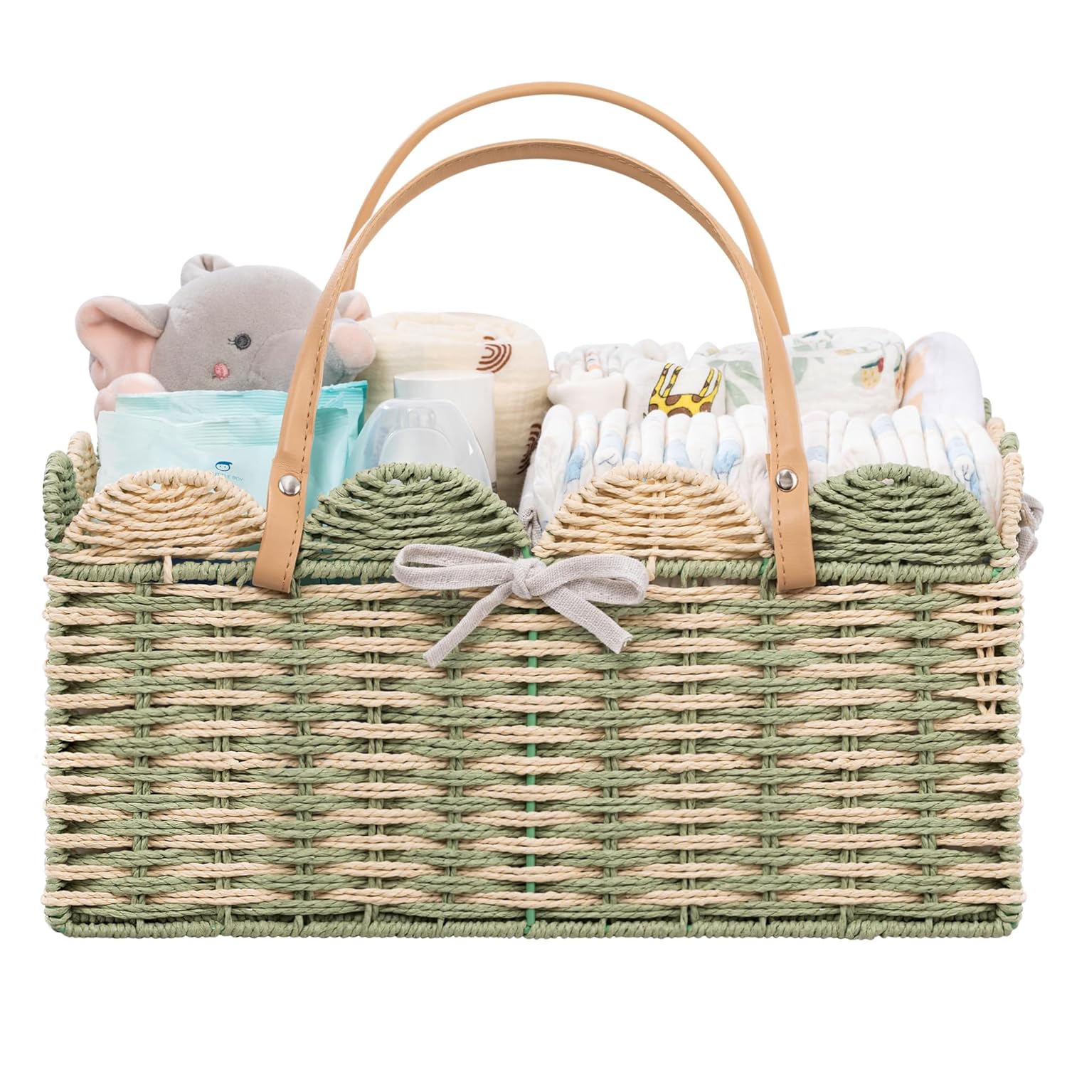 HBlife Large Baby Diaper Caddy Paper Rope Storage Baskets Nursery Bin with Removable Divider Portable Car Organizer for