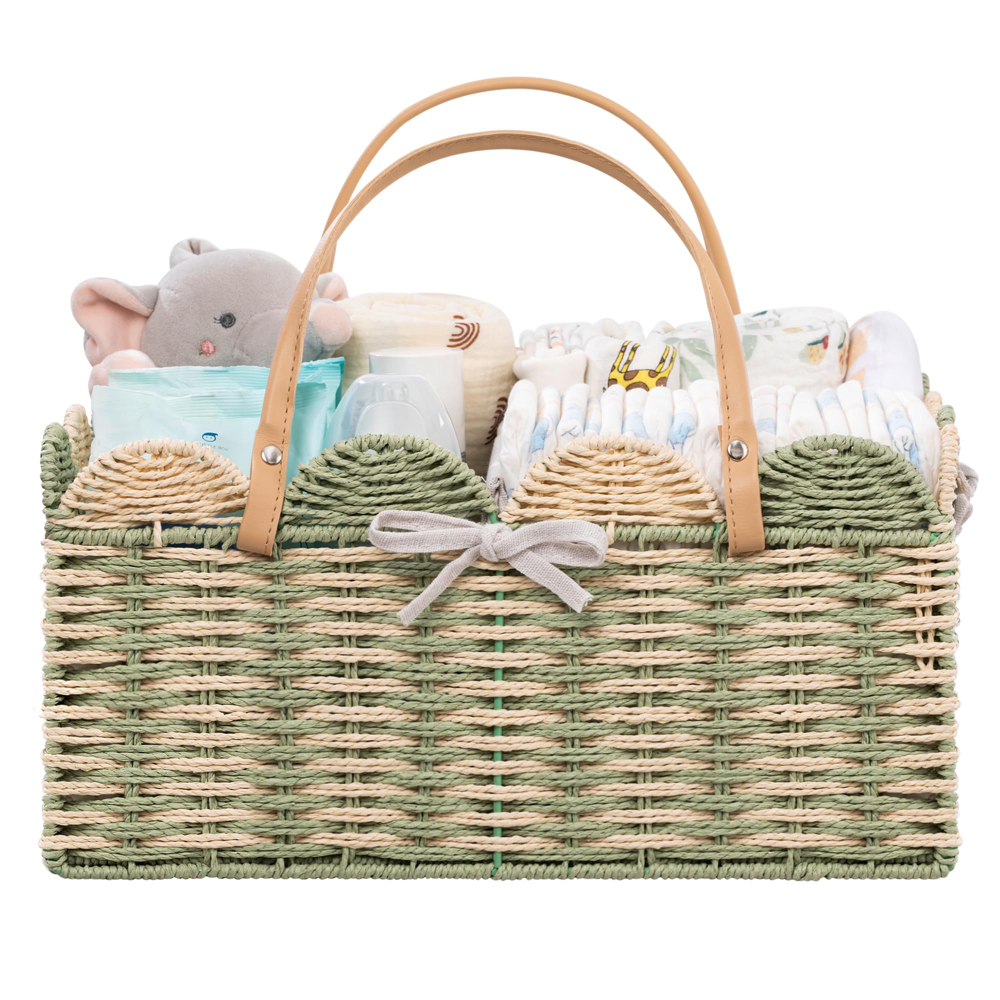 HBlife Large Baby Diaper Caddy Paper Rope Storage Baskets Nursery Bin with Removable Divider Portable Car Organizer for