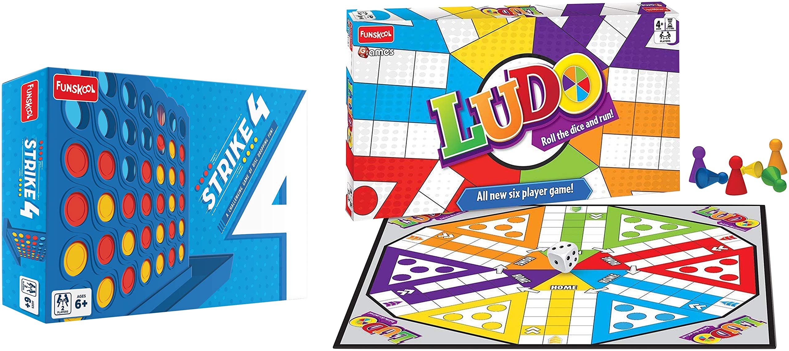 Funskool Games - Strike 4, 2 Players, 6 & Above & Games - Ludo 2018, 2-6 Players, 4 & Above,Dice Game