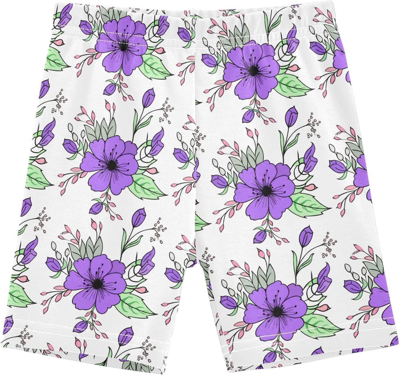 Purple Blossom Leaves Girls Bike Shorts Toddler Soft Cotton Under Dress Dance Shorts