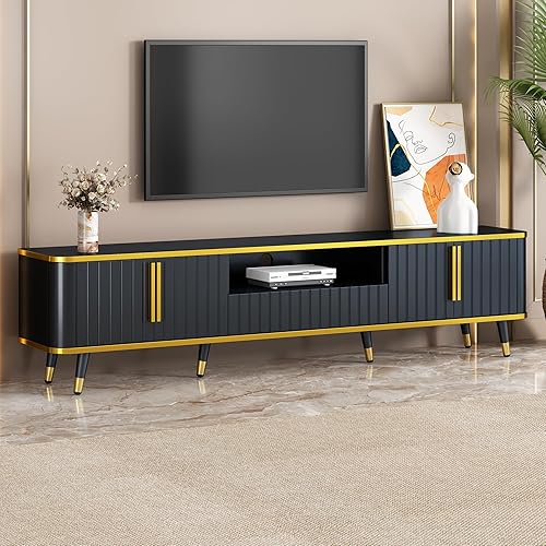 Miniatura 73 de LUMISOL Soporte de TV moderno para TV de 75 pulgadas + consola de TV con armarios de puerta de cristal, centro de entretenimiento de madera con