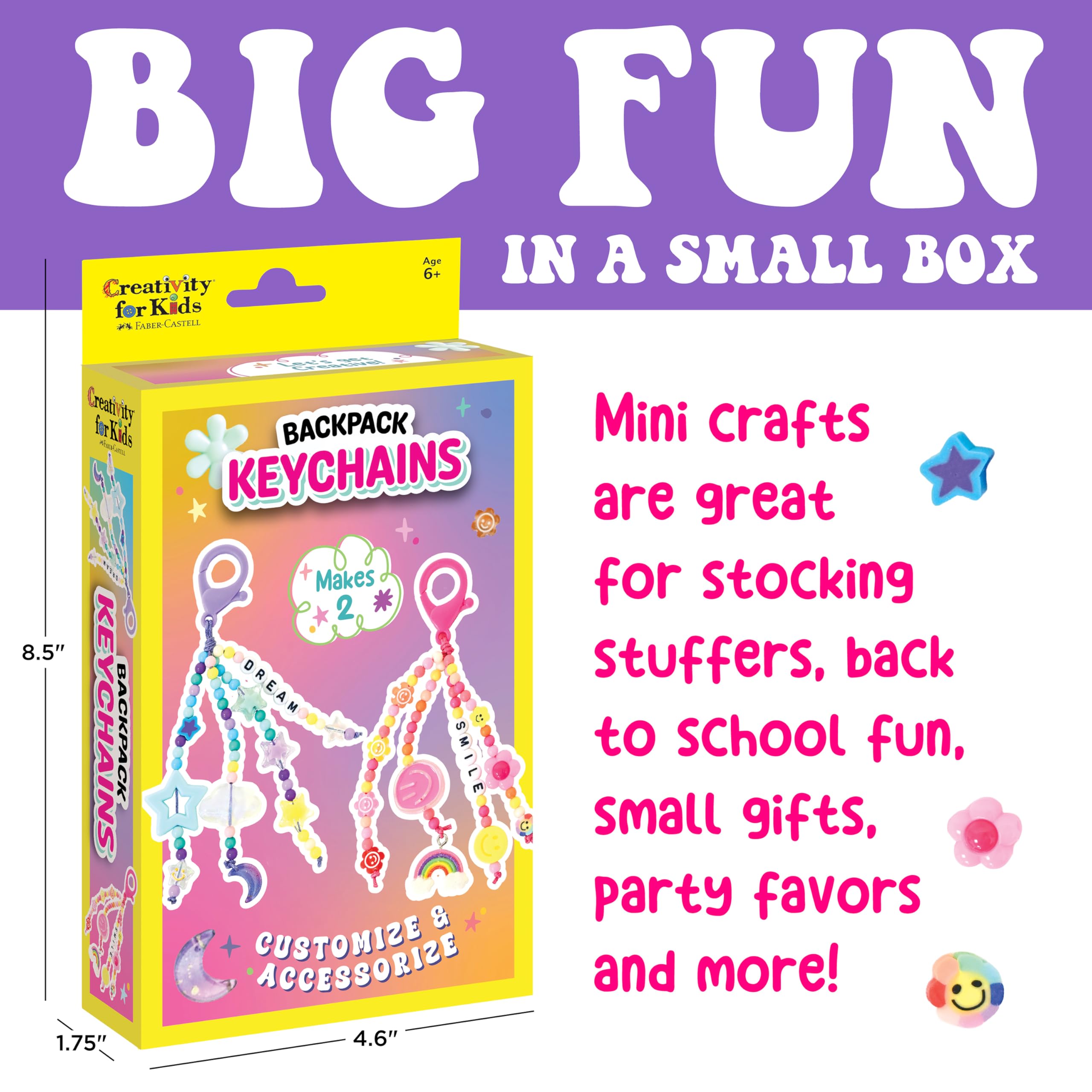 Creativity for Kids Mini zestaw breloków do plecaka, stwórz 2 modne breloki z koralikami i zawieszkami, zestaw do majsterkowania dla dzieci, aby rozwijać umiejętności motoryczne i kreatywność, idealny