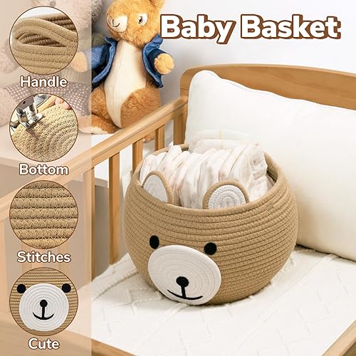 Miniatura 19 de CherryNow Cesta de bebé para guardería, cestas de regalo de oso para niños, cesta de baby shower con asas, cestas pequeñas de animales lindos