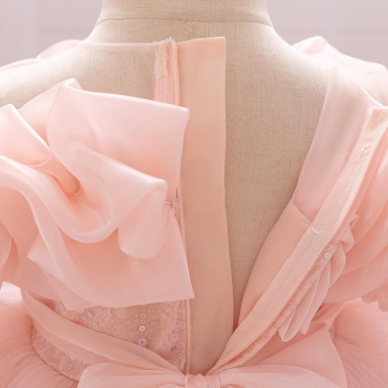 Baby Girl's Sequin Tulle Party Dress, Ruffle Layered Princess Formal Gown with Bow, Evening Wear for Toddlers