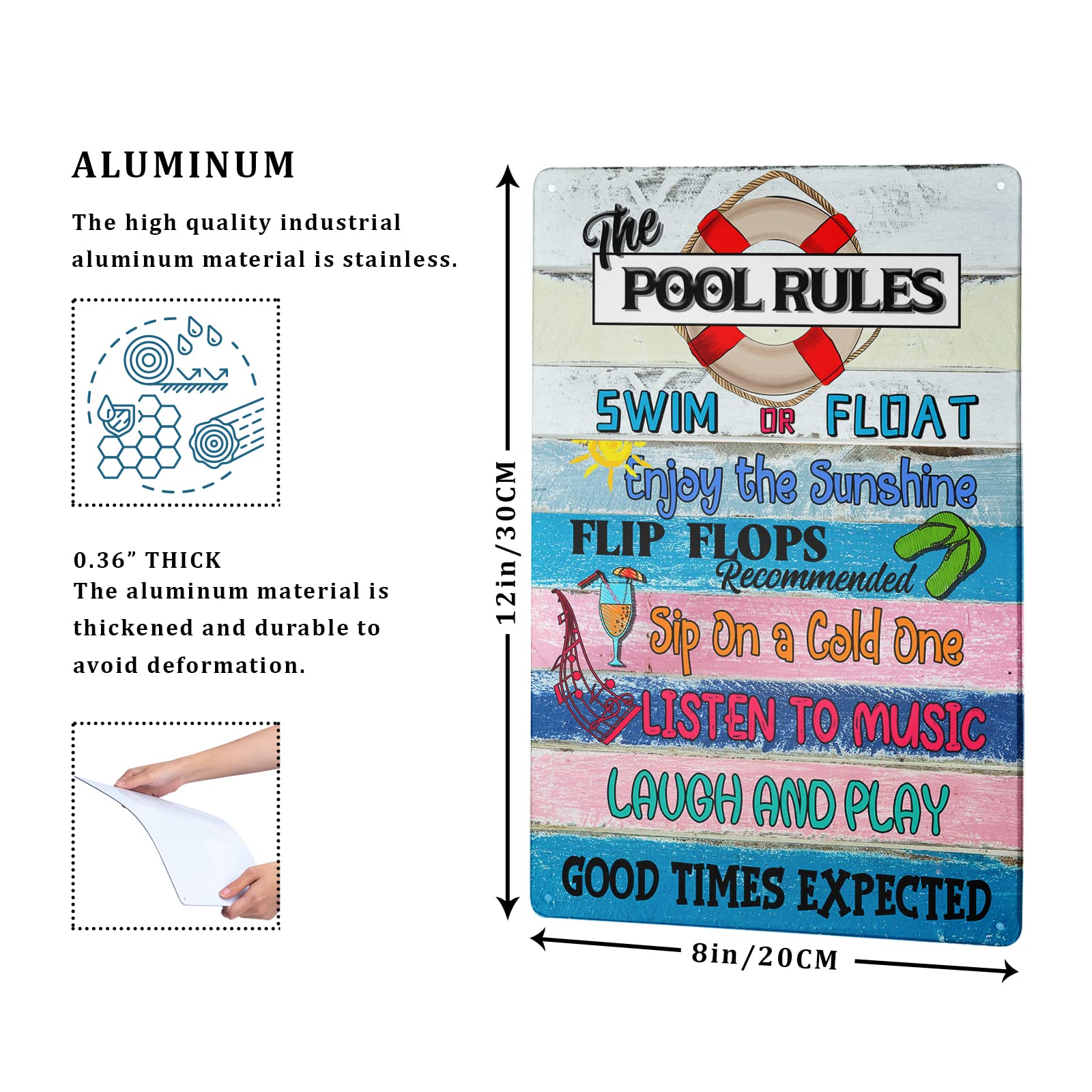 Vintage Pool Rules Blechschild – 30,5 X 20,3 Cm, Metall, Mit 4 Löchern, Perfekt Für Terrasse, Pool & Bar-Deko