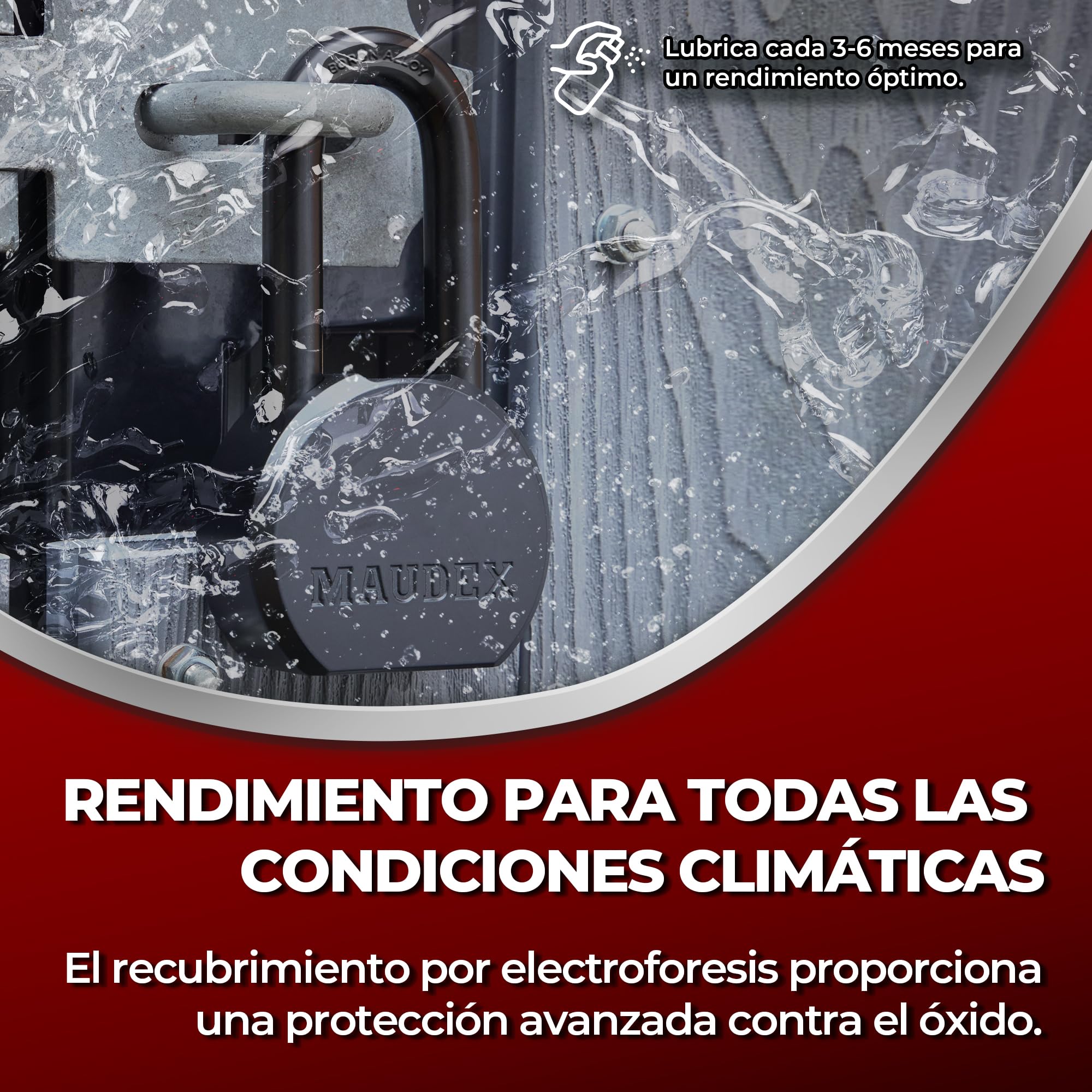 Maudex® PME65 Candado para uso intensivo: candado alta seguridad con arco de aleación de boro, diseño resistente a la intemperie y 5 llaves de latón. Para cobertizos, puertas