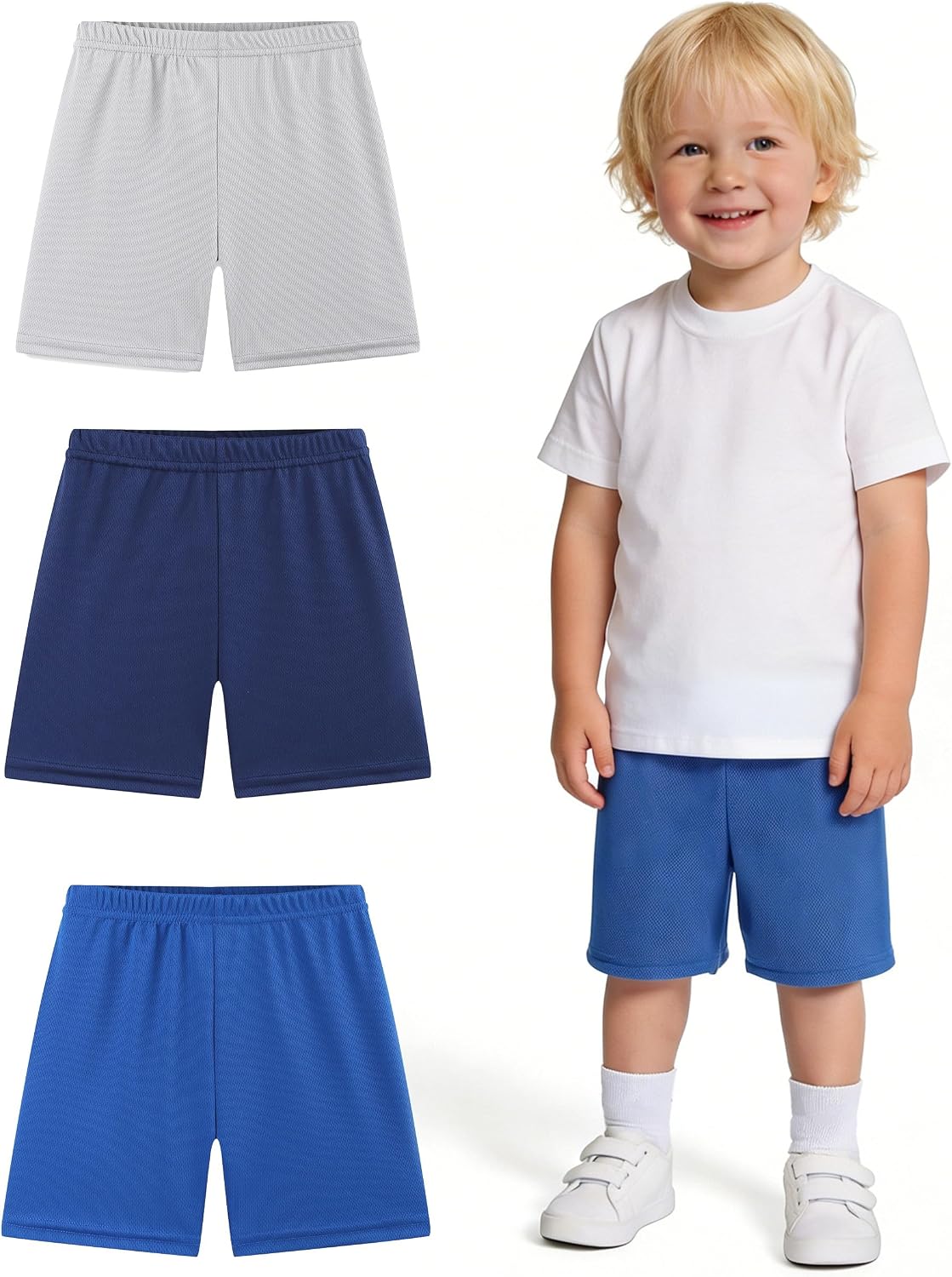 3 Pack Toddler Shorts Boys Basketball Shorts Athletic Soccer Short Baby Boy Stretch Breathable Pants Size 2-5T