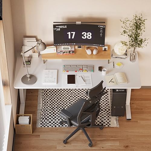 Miniatura 4 de YESHOMY Escritorio eléctrico de pie ajustable en altura, mesa de computadora de 55 pulgadas, estación de trabajo de oficina en casa, patas
