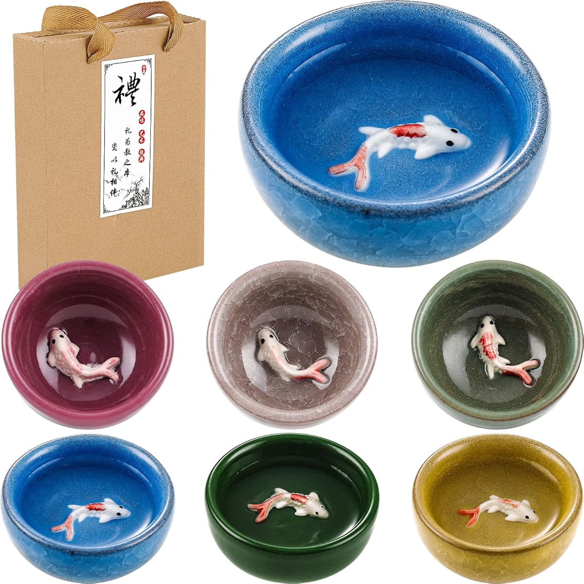 Amazon.com | Skyley 6 Pieces Korean Soju Shot Glasses Sets Porcelain Cups Korean Ceramic Cups Tea Accessories Drinkware, Handcrafted Ceramic(Colorful,Koi Fish Pattern): Shot Glasses