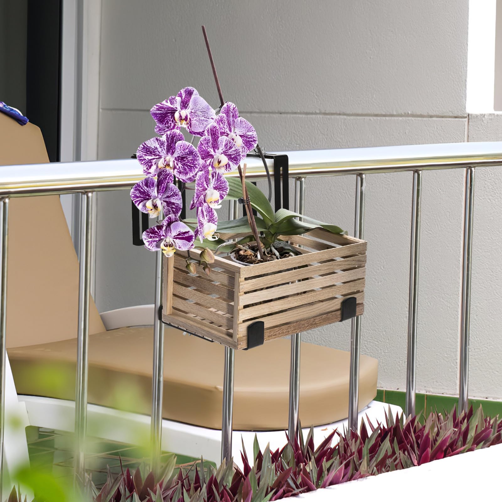 IMIKEYA 2 Stück Verstellbare Blumenampelhalter aus Eisen Robuste Balkon Blumenkastenhalterung für Wand und Geländer Einfache Montage Schwarz