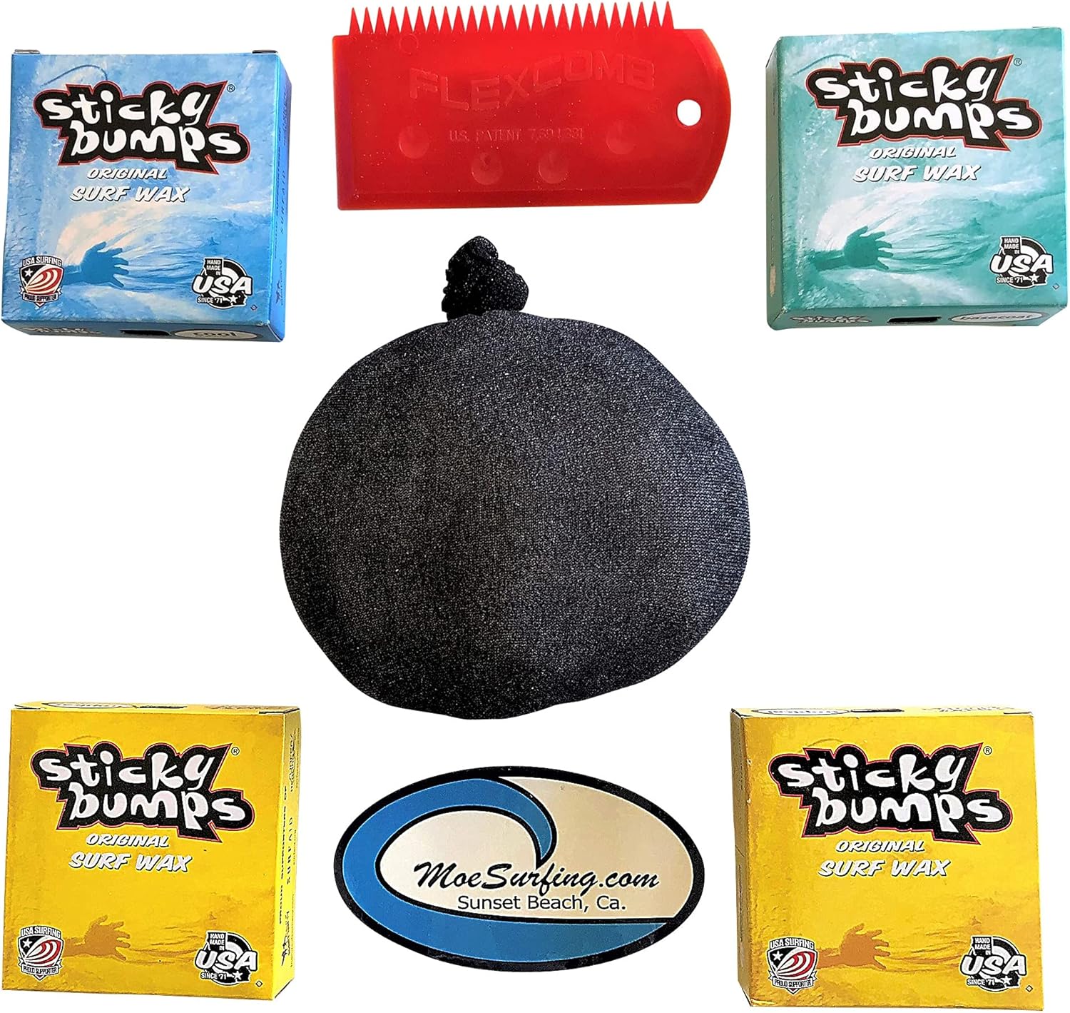 Sticky Bumps Plus Fireball Wax Remover, Flexcomb Scraper, Total of 4 Bars of Wax: 2 Tropical, 1 Base Coat and 1 Cool