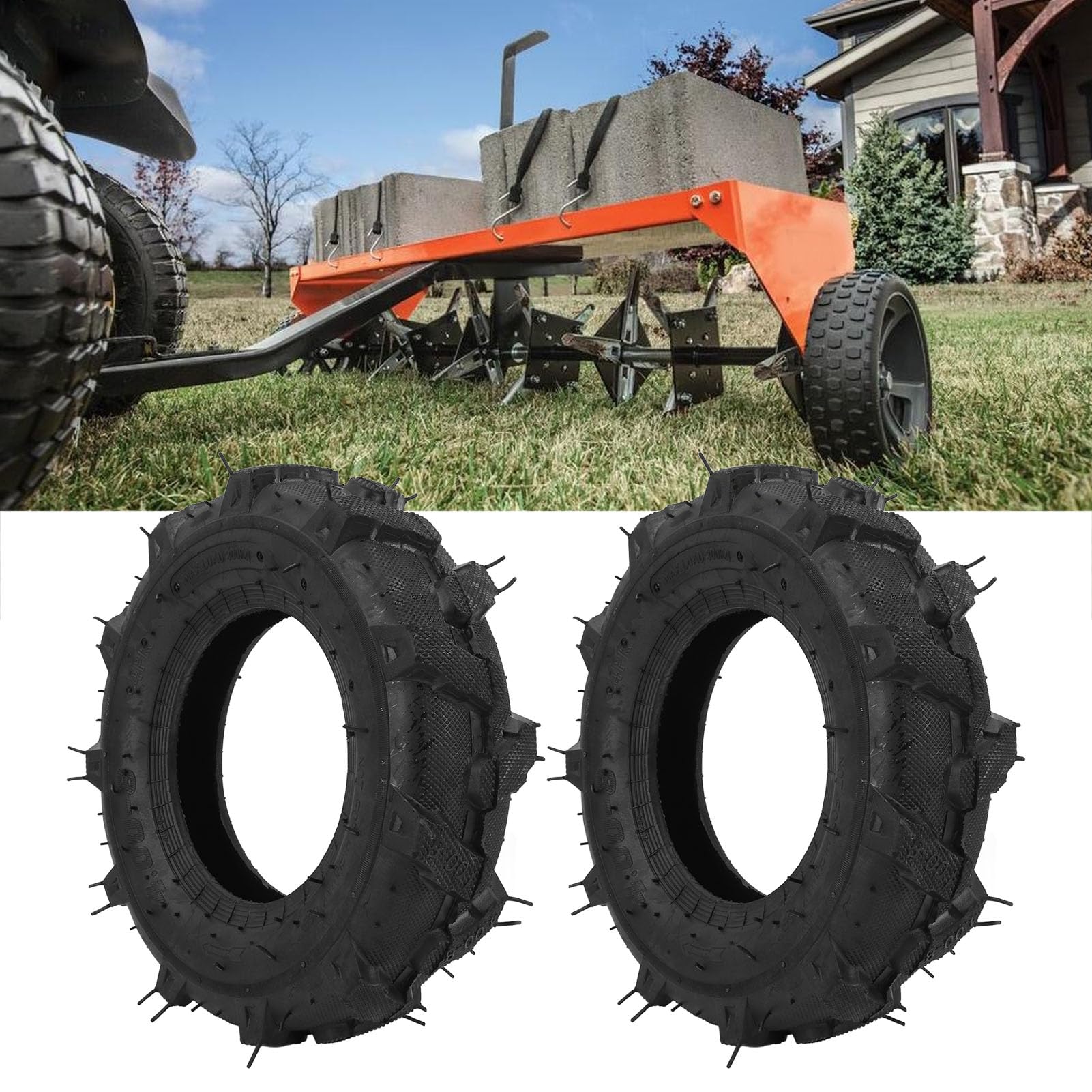 Luocute 4.00-8 Tubeless-Reifen 2er-Set 8-Zoll Gartentraktorreifen 672 Pfund Tragfähigkeit