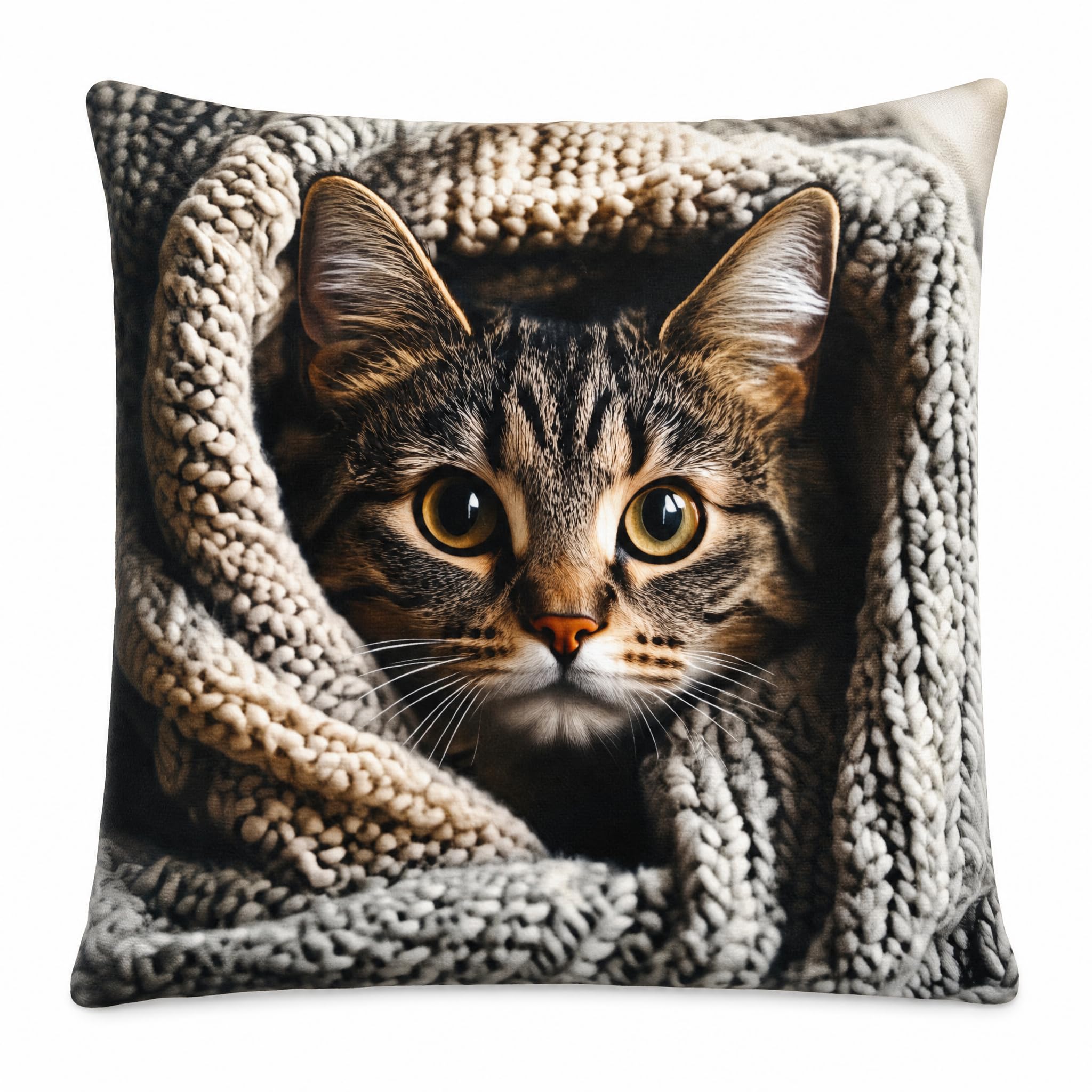 PVOODIRE Plush Cushion Cover 40 x 40 cm Cat Design Cuddly Decorative Cushion Cover for Home Living Room Bedroom