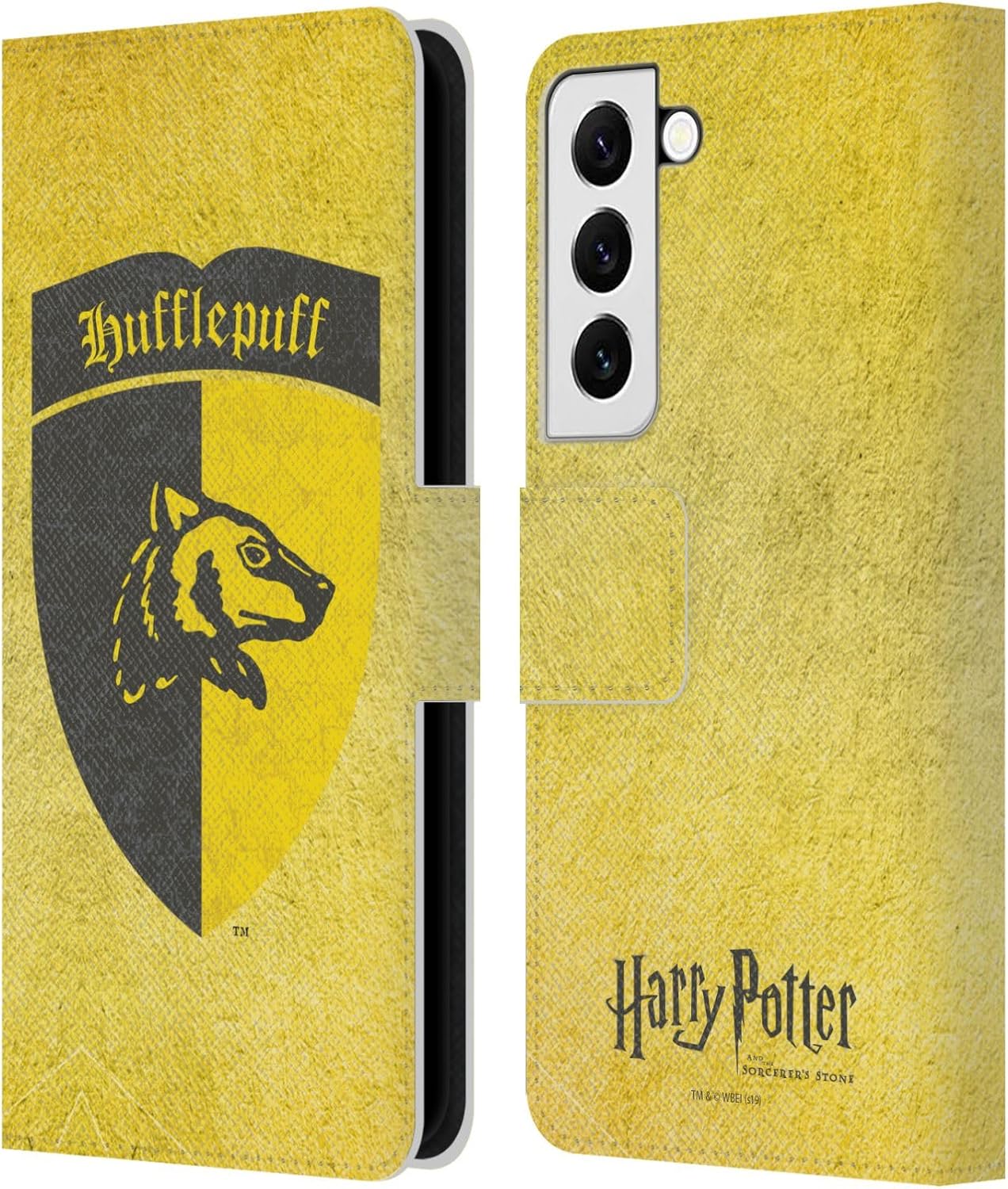 Head Case Designs Officially Licensed Harry Potter Hufflepuff Crest Sorcerer's Stone I Leather Wallet Case Compatible with Samsung Galaxy S22 5G