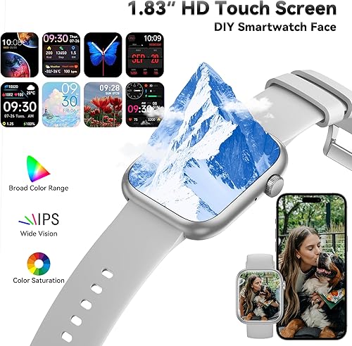 Miniatura 6 de Reloj inteligente para hombres y mujeres, reloj de fitness de 1.83 pulgadas (respuestahacer llamada), reloj inteligente con frecuencia