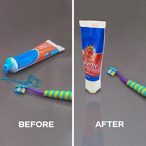 Miniatura 5 de Chrome Cherry SqueezMe - Tapones de pasta de dientes con cierre automático, tapa de silicona para niños y adultos, dispensador de pasta de dientes