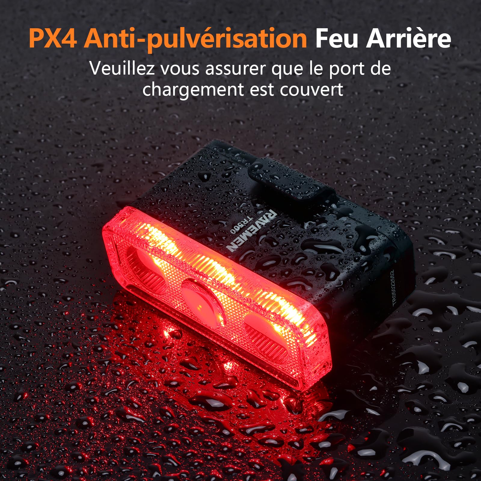 RAVEMEN TR500 Feu Arrière de Vélo, 500 lumens pour la Conduite Nocturne de Jour, Détection de Freinage avec visibilité latérale, 6 Modes D'éclairage,USB-C Rechargeable