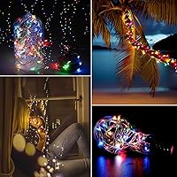 Vista 4 de Luces de cadena para exteriores de 33 pies con 100 LED, paquete de 2 luces de hadas que funcionan con baterías con control remoto, luces