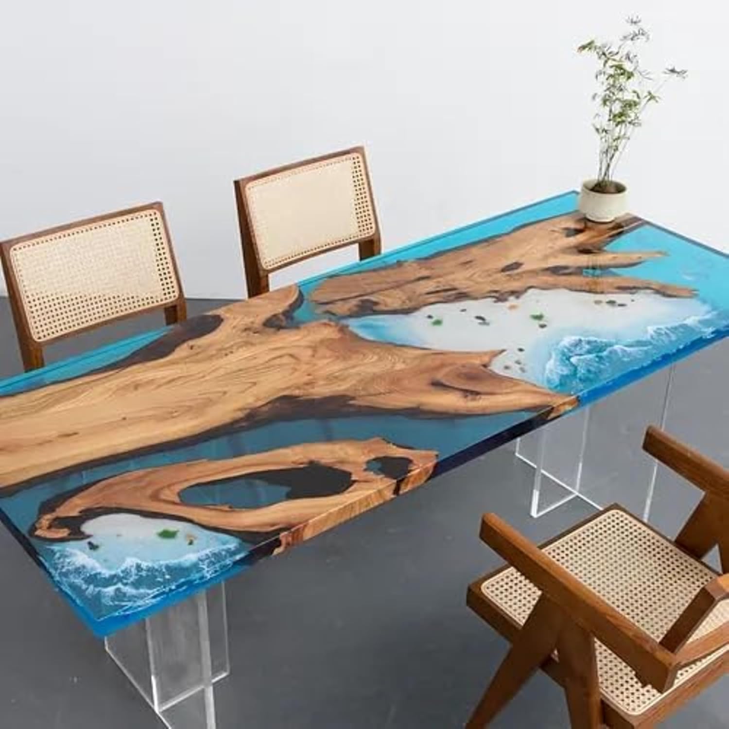 Custom Made Ocean Look Epoxy Realistic Ocean Beach Feel with Waves Table Dining Table Coffee Table End Table Bar Counter Top Living Room Table Wall Art Wooden Table