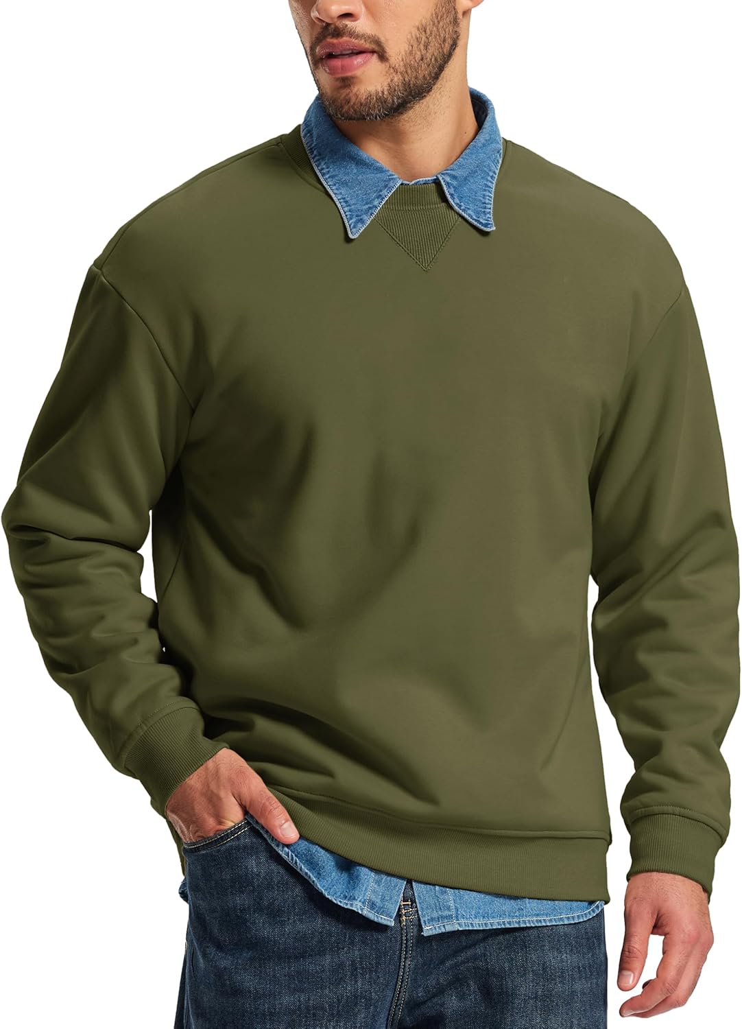 MAGCOMSEN Men's Sweatshirt Crewneck Thermal Sherpa Lined Sweatshirts Warm Winter Casual Tops - Image 5