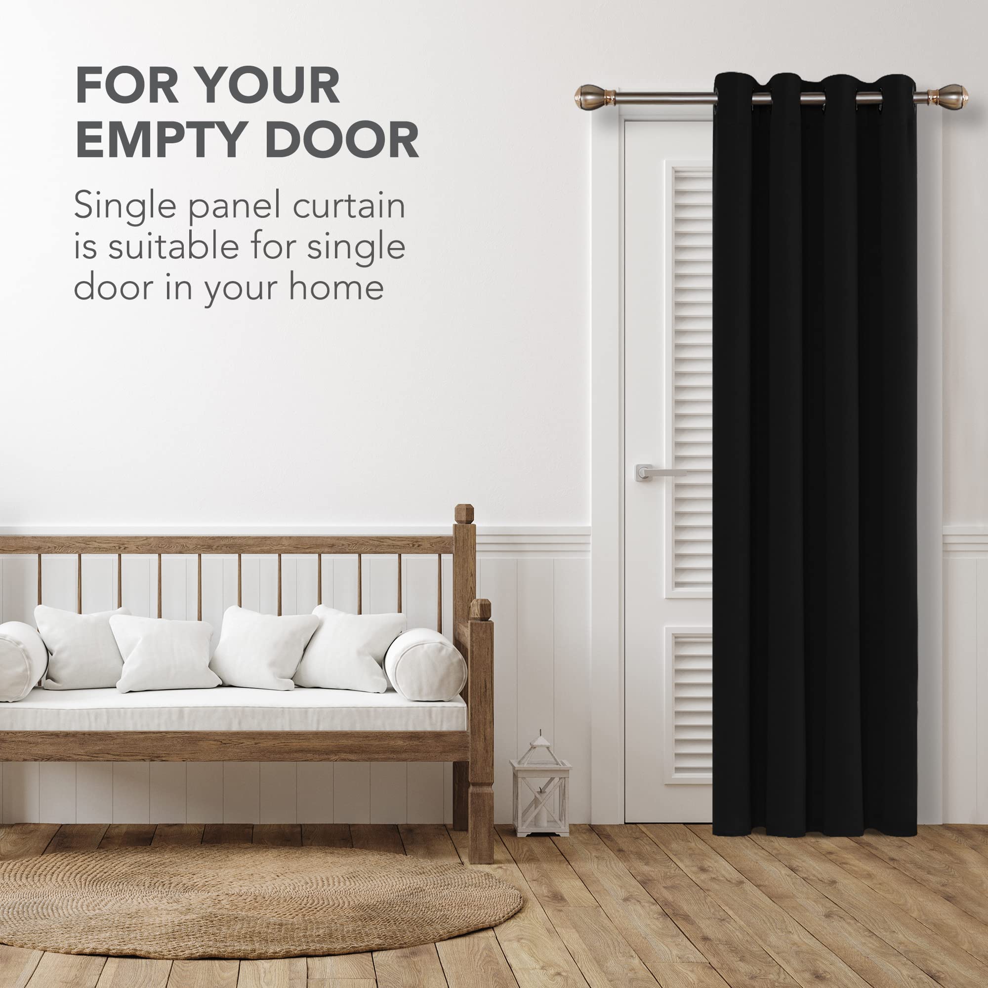 Deconovo Tende per Interni Oscuranti Moderne 214 CM Altezza, Tenda Oscurante per Camera da Letto e Soggiorno con Anelli 1 Pannello, 132x214 CM, Nero