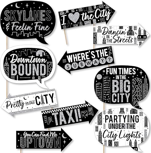 Big Dot of Happiness Kit de accesorios para cabina de fotos, 10 piezas, accesorios de horizonte de ciudad, palo de montaje de bricolaje, accesorio