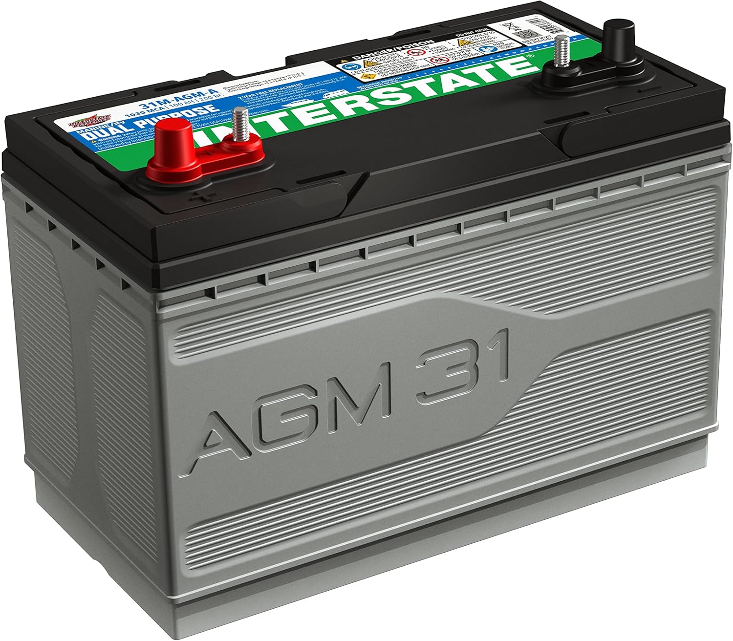 Interstate Batteries Marine/RV Battery 12V 100Ah 825CCA Dual Purpose Power Pure Lead AGM RV & Marine Starting Replacement Battery (Group Size 31M) Boats, RV's (8-31MAGMDC / 31M-AGM-A)